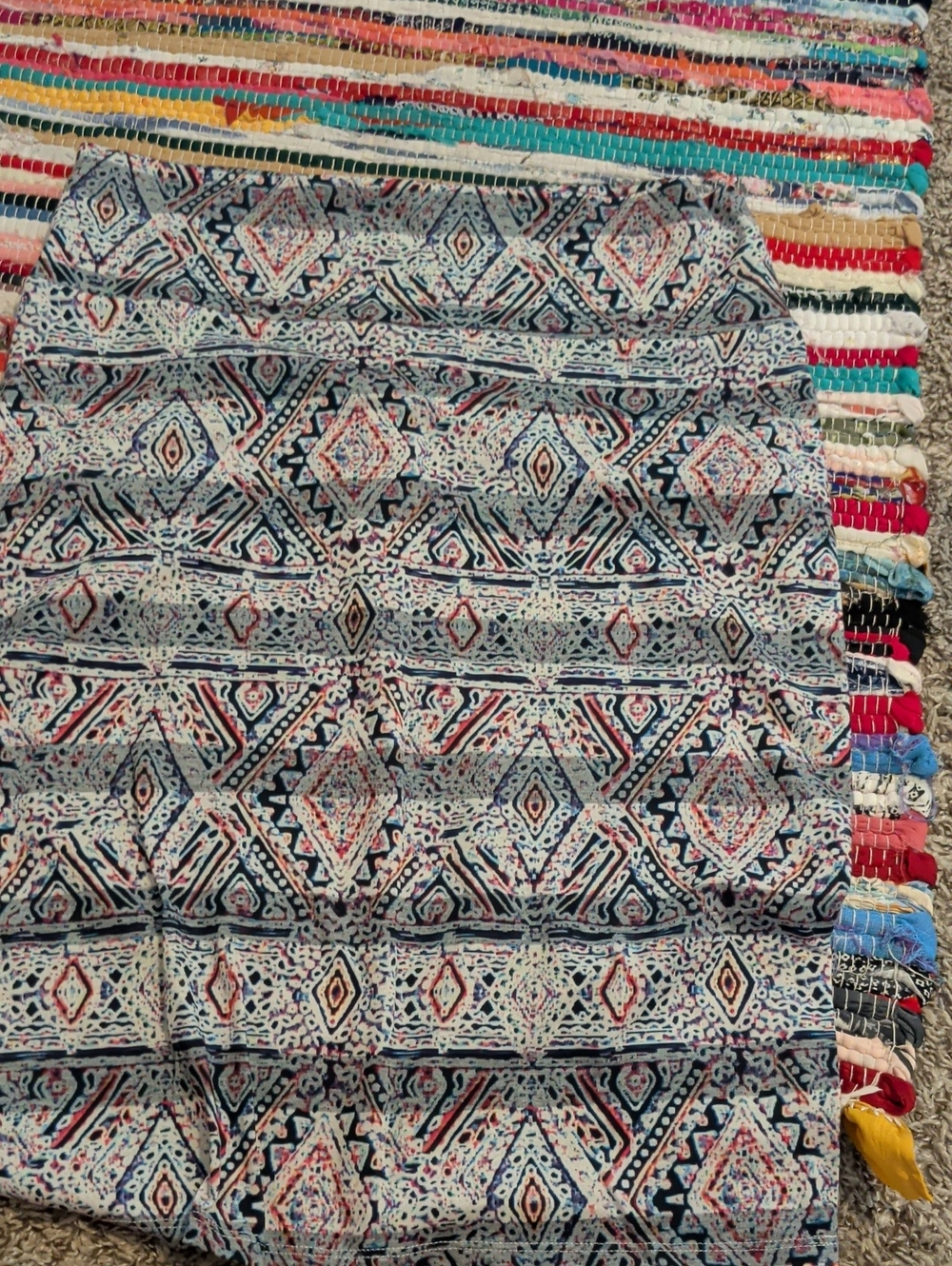 LuLaRoe Multi-Color Geometric Print Skirt with Navy and Coral Accents